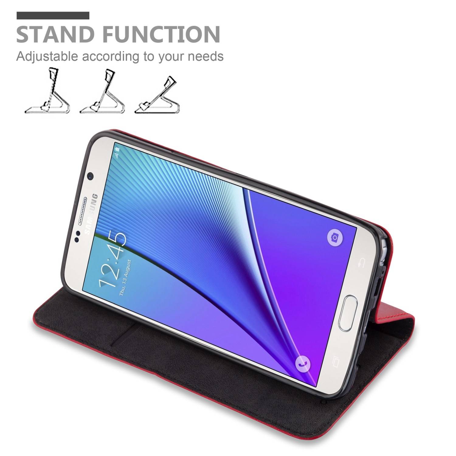 Cadorabo Hülle für Samsung Galaxy NOTE 5 Schutz Hülle in Rot Handyhülle Etui Case Cover Magnetverschluss