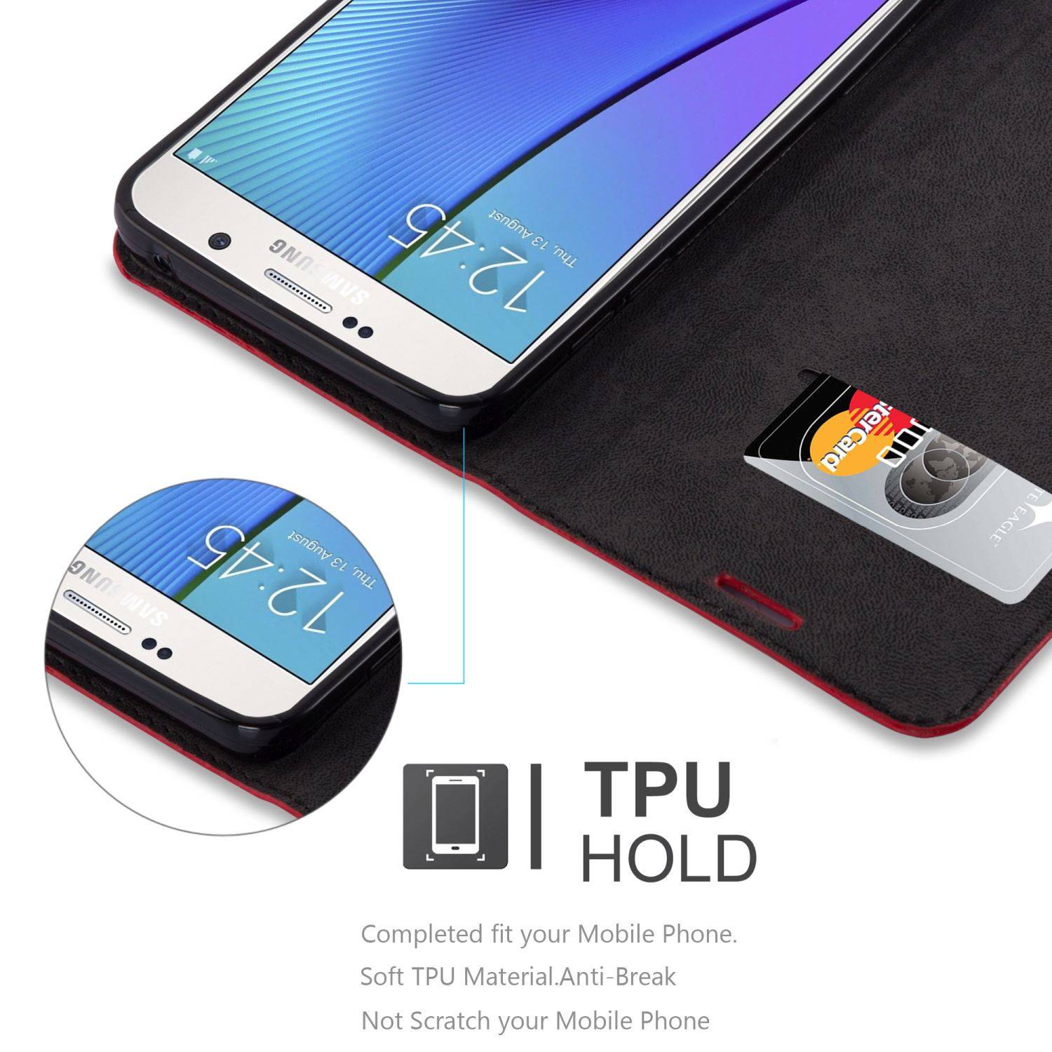 Cadorabo Hülle für Samsung Galaxy NOTE 5 Schutz Hülle in Rot Handyhülle Etui Case Cover Magnetverschluss