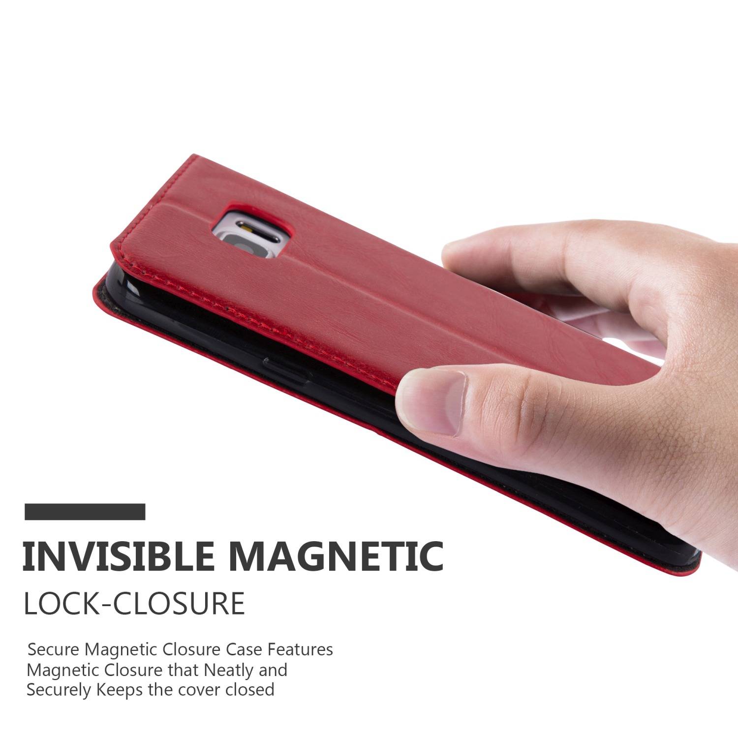 Cadorabo Hülle für Samsung Galaxy NOTE 5 Schutz Hülle in Rot Handyhülle Etui Case Cover Magnetverschluss