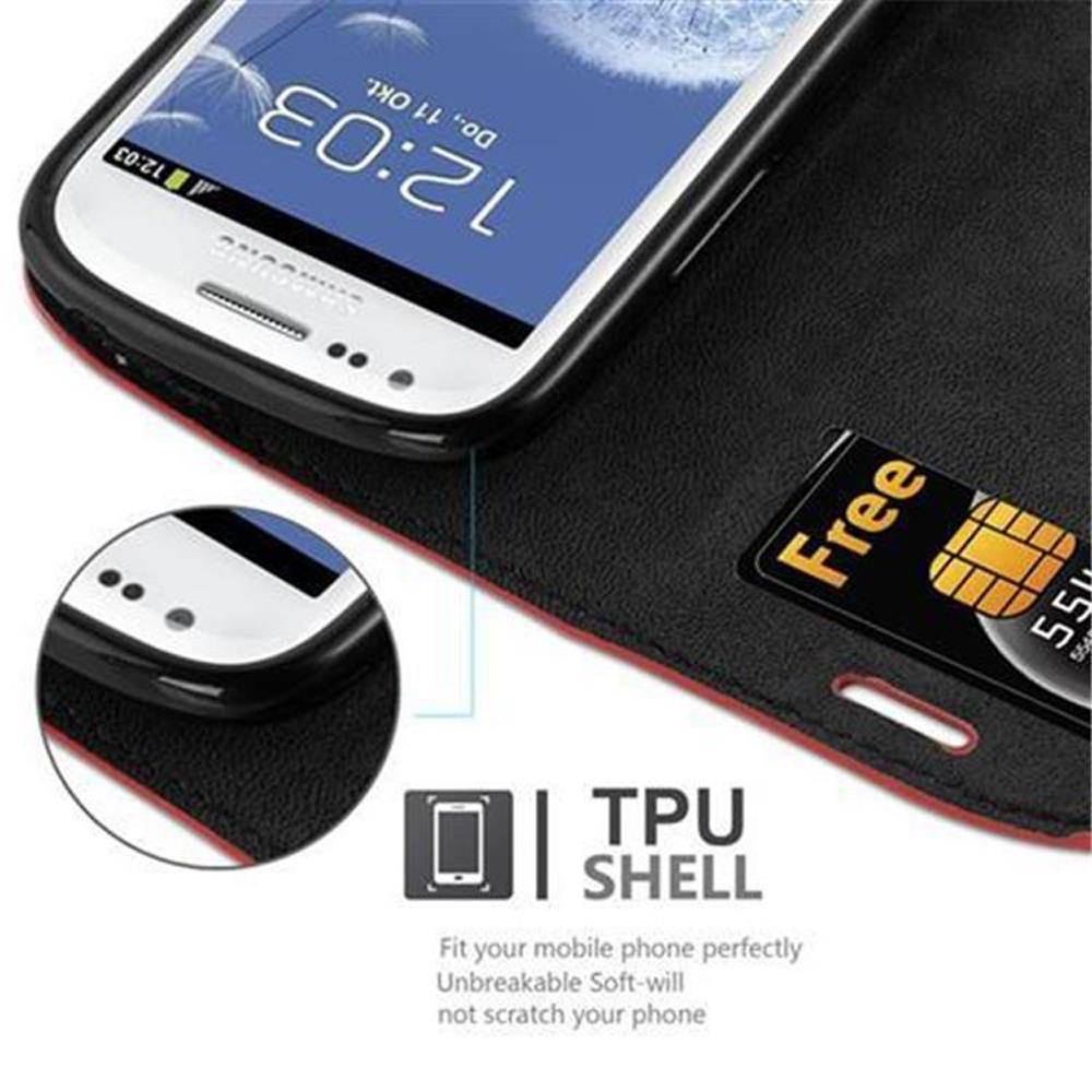 Cadorabo Hülle für Samsung Galaxy S3 MINI Schutz Hülle in Rot Handyhülle Etui Case Cover Magnetverschluss