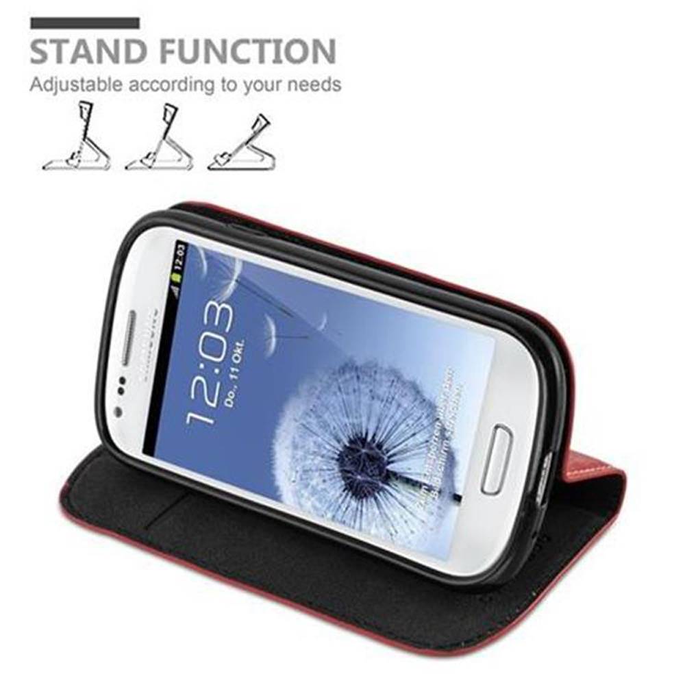 Cadorabo Hülle für Samsung Galaxy S3 MINI Schutz Hülle in Rot Handyhülle Etui Case Cover Magnetverschluss