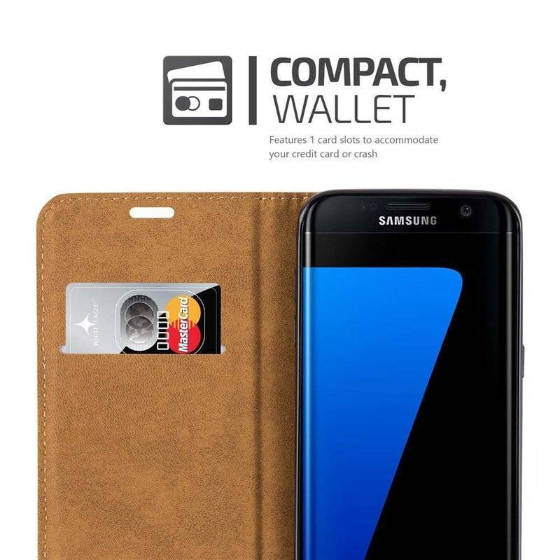 Cadorabo Hülle für Samsung Galaxy S7 EDGE - Hülle in HERBST ROT – mit Standfunktion, Kartenfach und Textil-Patch