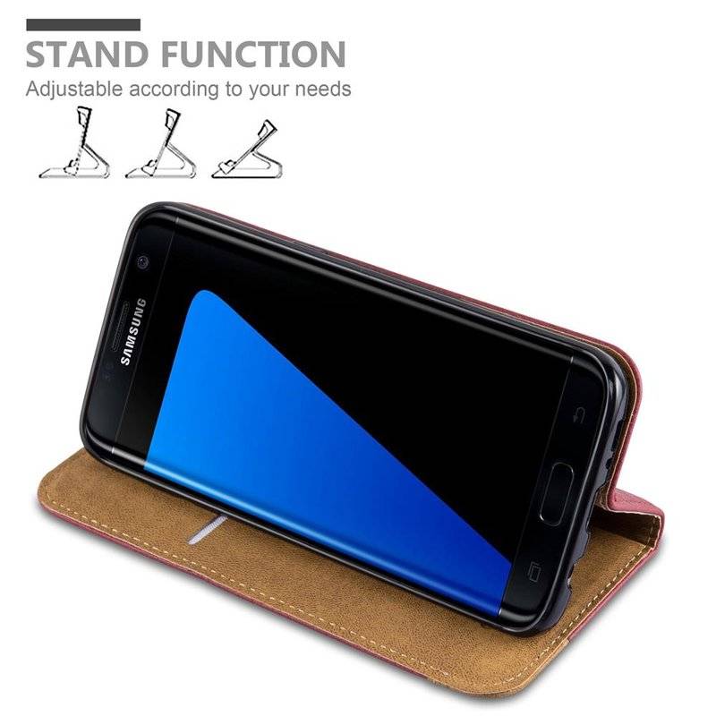 Cadorabo Hülle für Samsung Galaxy S7 EDGE - Hülle in HERBST ROT – mit Standfunktion, Kartenfach und Textil-Patch