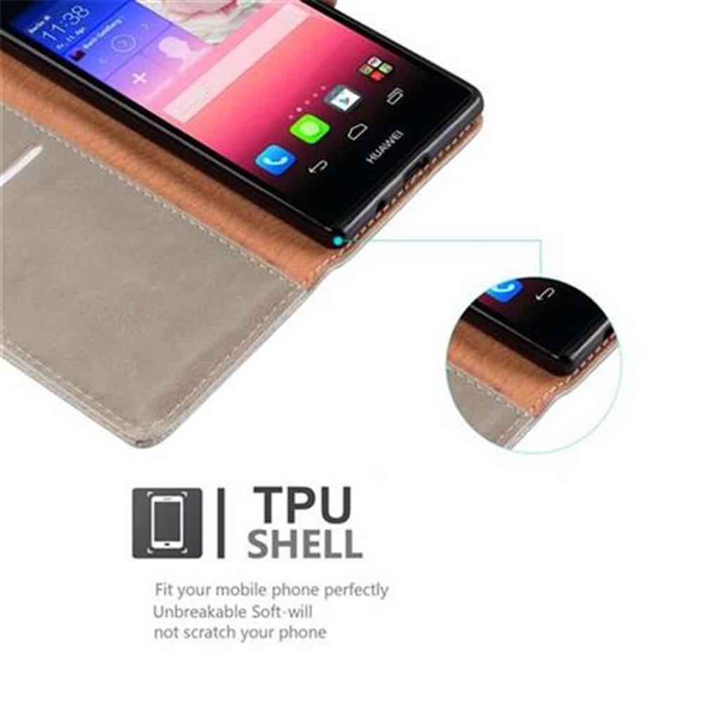Cadorabo Hülle für Huawei ASCEND P7 Schutzhülle in Braun Handyhülle Book Tasche Case Etui Luxury