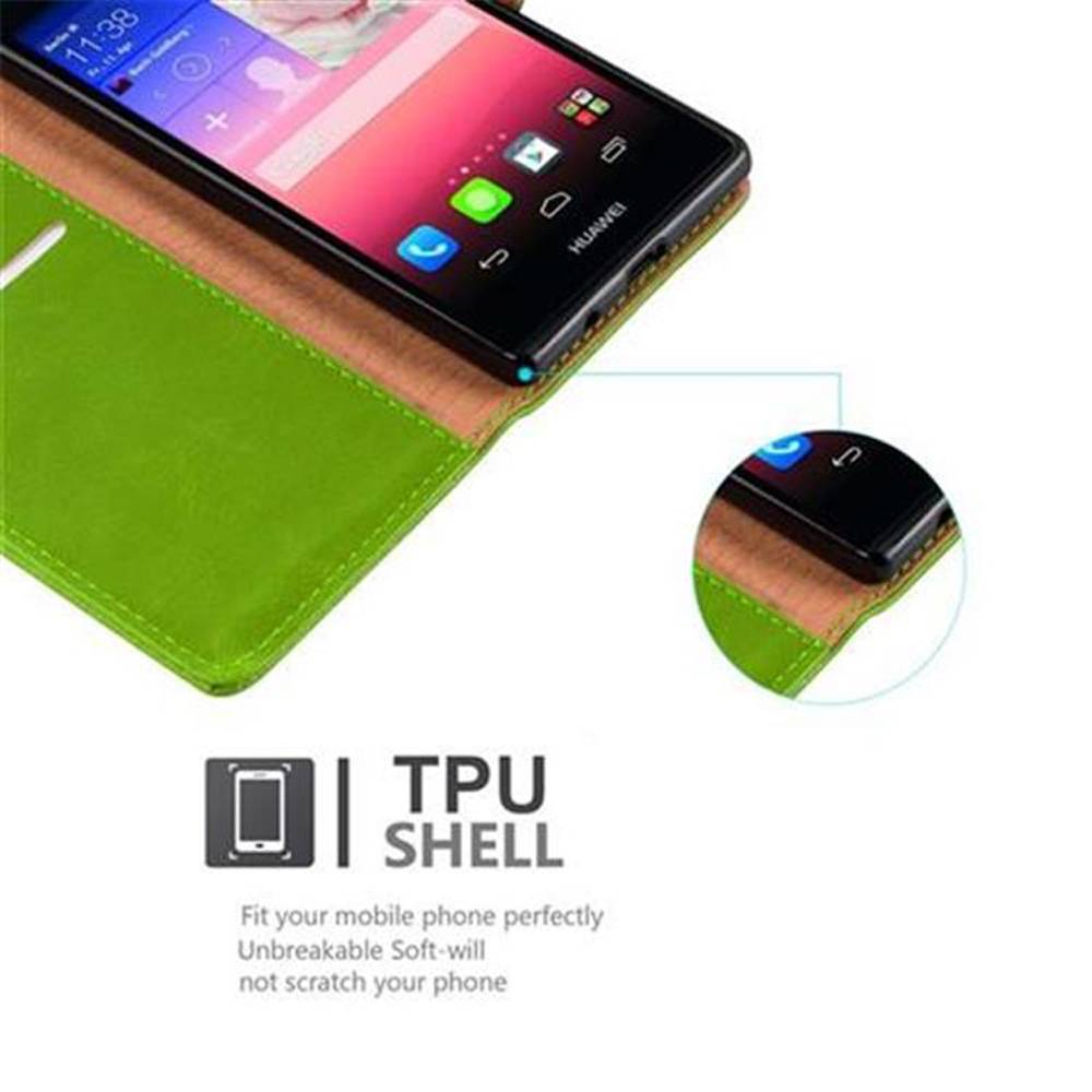 Cadorabo Hülle für Huawei ASCEND P7 Schutzhülle in Grün Handyhülle Book Tasche Case Etui Luxury