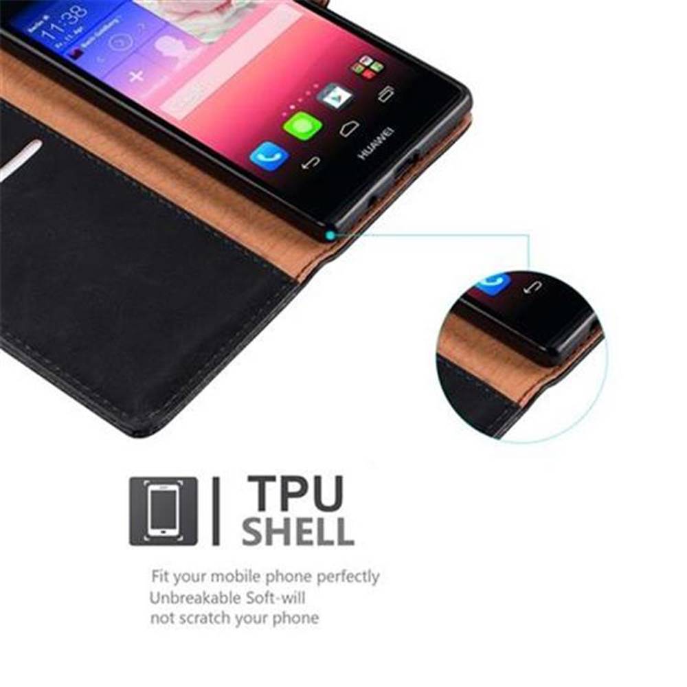 Cadorabo Hülle für Huawei ASCEND P7 Schutzhülle in Schwarz Handyhülle Book Tasche Case Etui Luxury