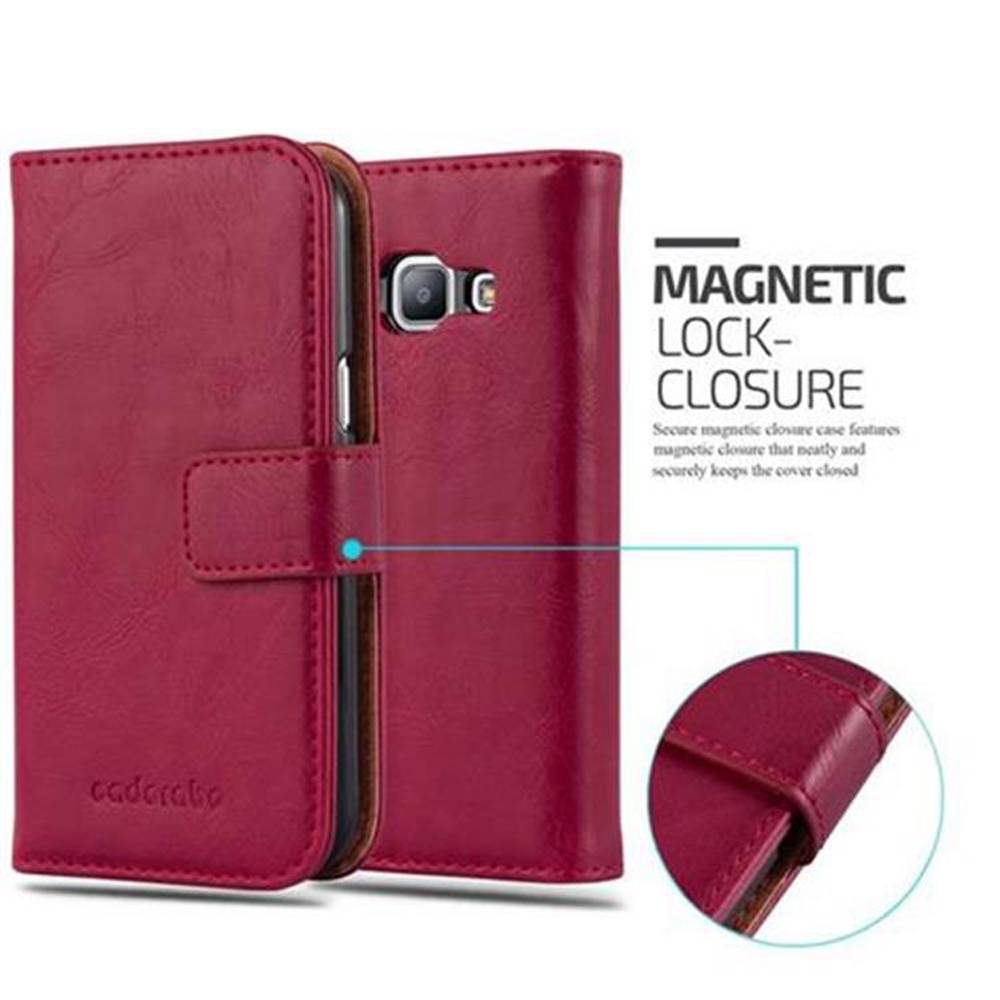 Cadorabo Hülle für Samsung Galaxy J1 2015 Schutzhülle in Rot Handyhülle Book Tasche Case Etui Luxury