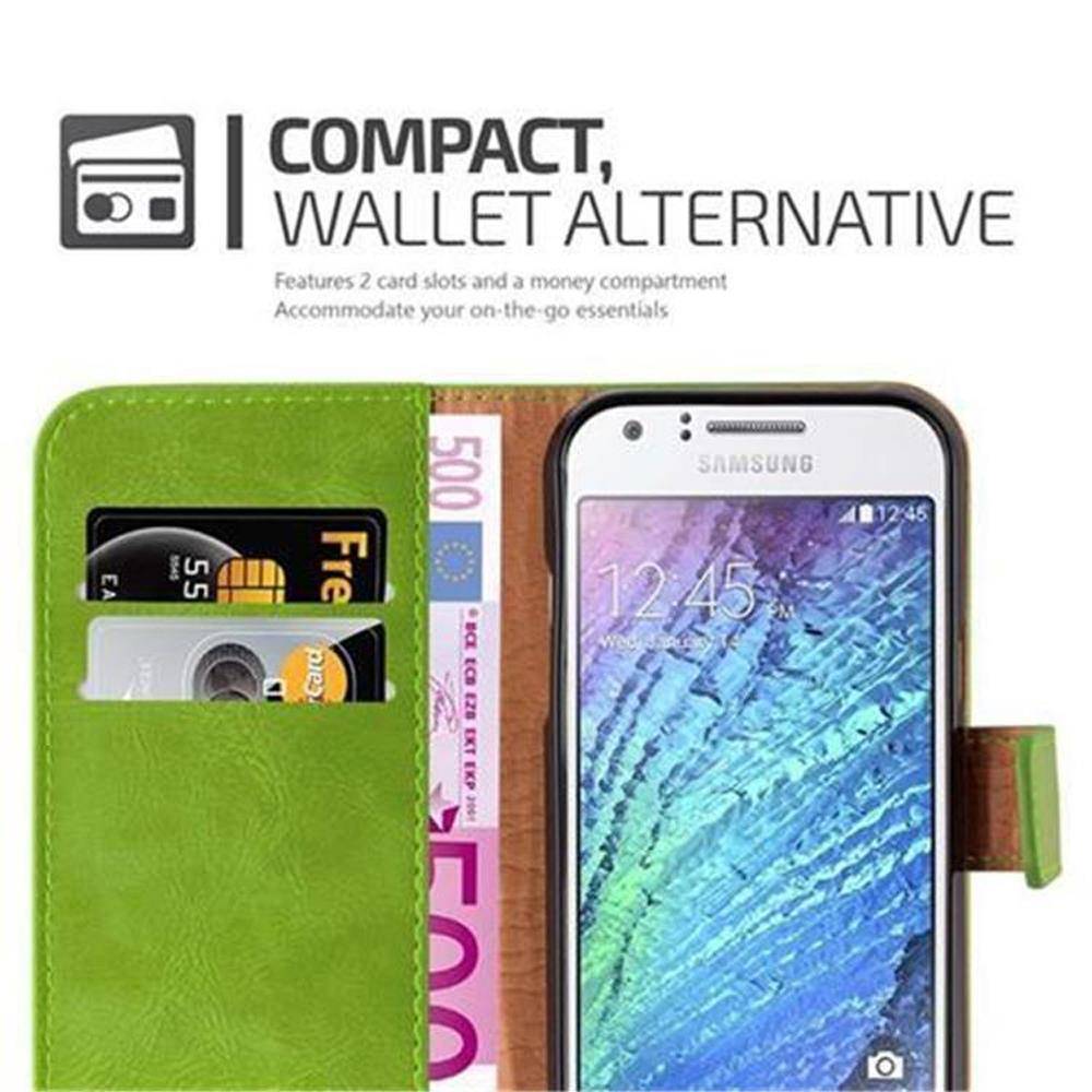 Cadorabo Hülle für Samsung Galaxy J1 2015 Schutzhülle in Grün Handyhülle Book Tasche Case Etui Luxury