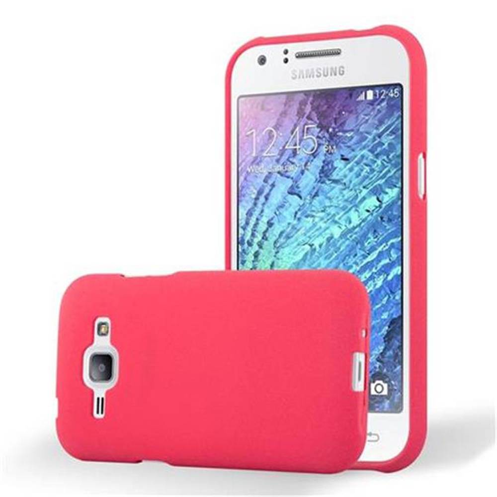 Cadorabo Schutzhülle für Samsung Galaxy J1 2015 Hülle in Rot Handyhülle TPU Etui Cover Case