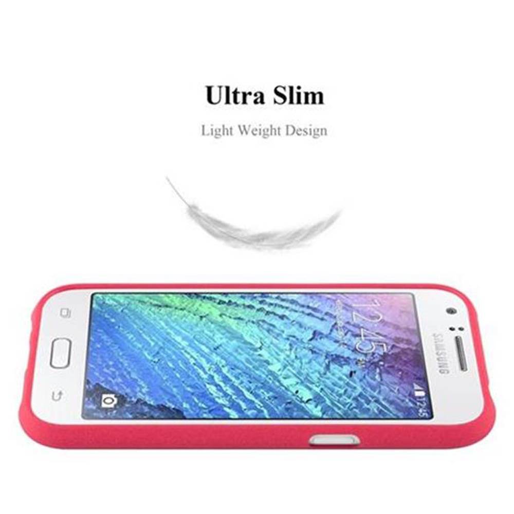 Cadorabo Schutzhülle für Samsung Galaxy J1 2015 Hülle in Rot Handyhülle TPU Etui Cover Case