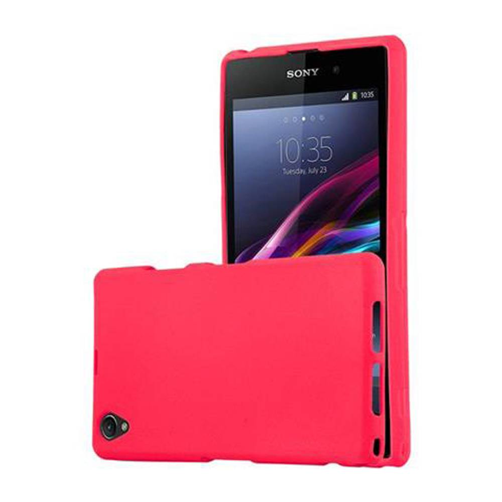 Cadorabo Schutzhülle für Sony Xperia Z1 COMPACT Hülle in Rot Handyhülle TPU Etui Cover Case