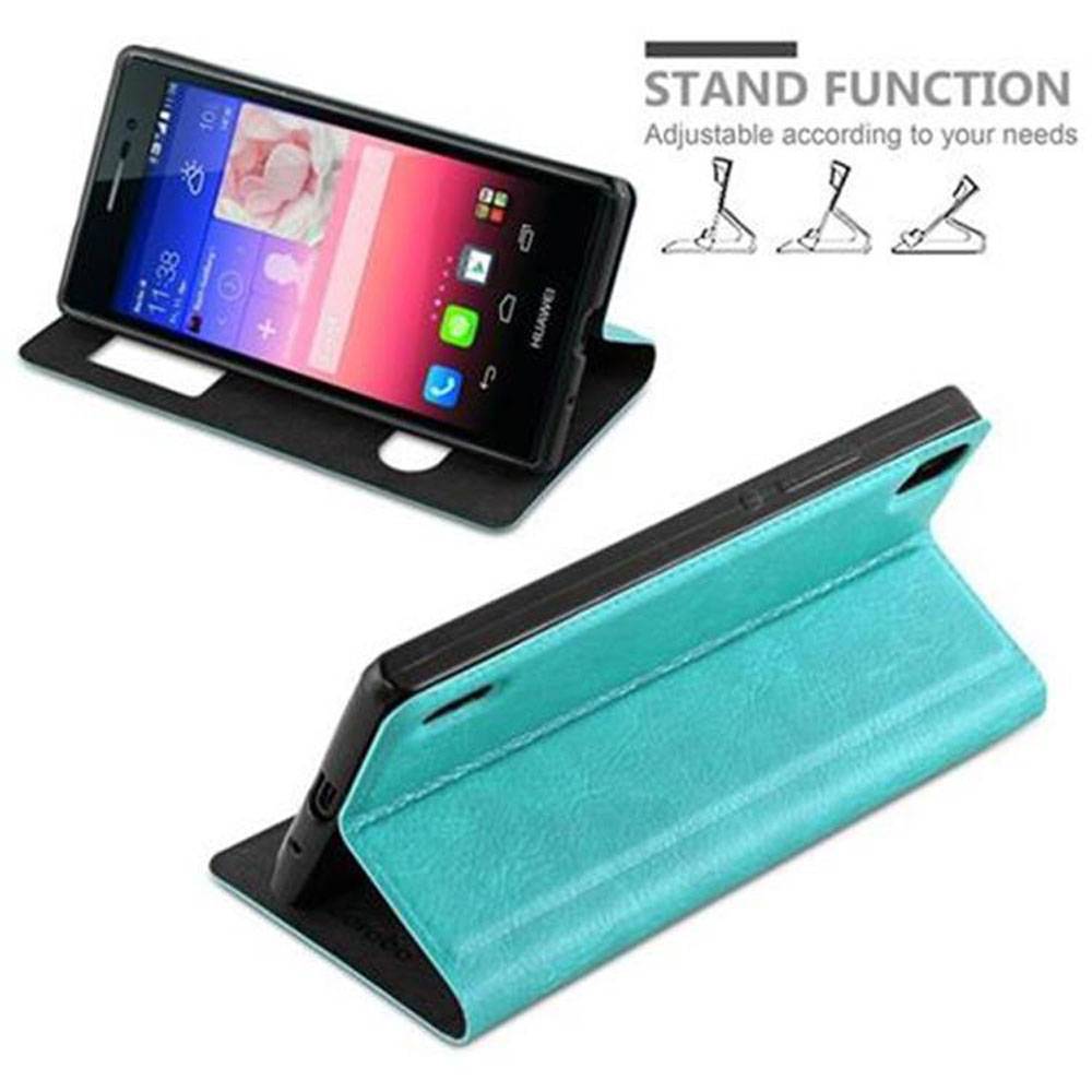 Cadorabo Schutzhülle für Huawei ASCEND P7 Hülle in Türkis Handyhülle Book Case Cover Etui