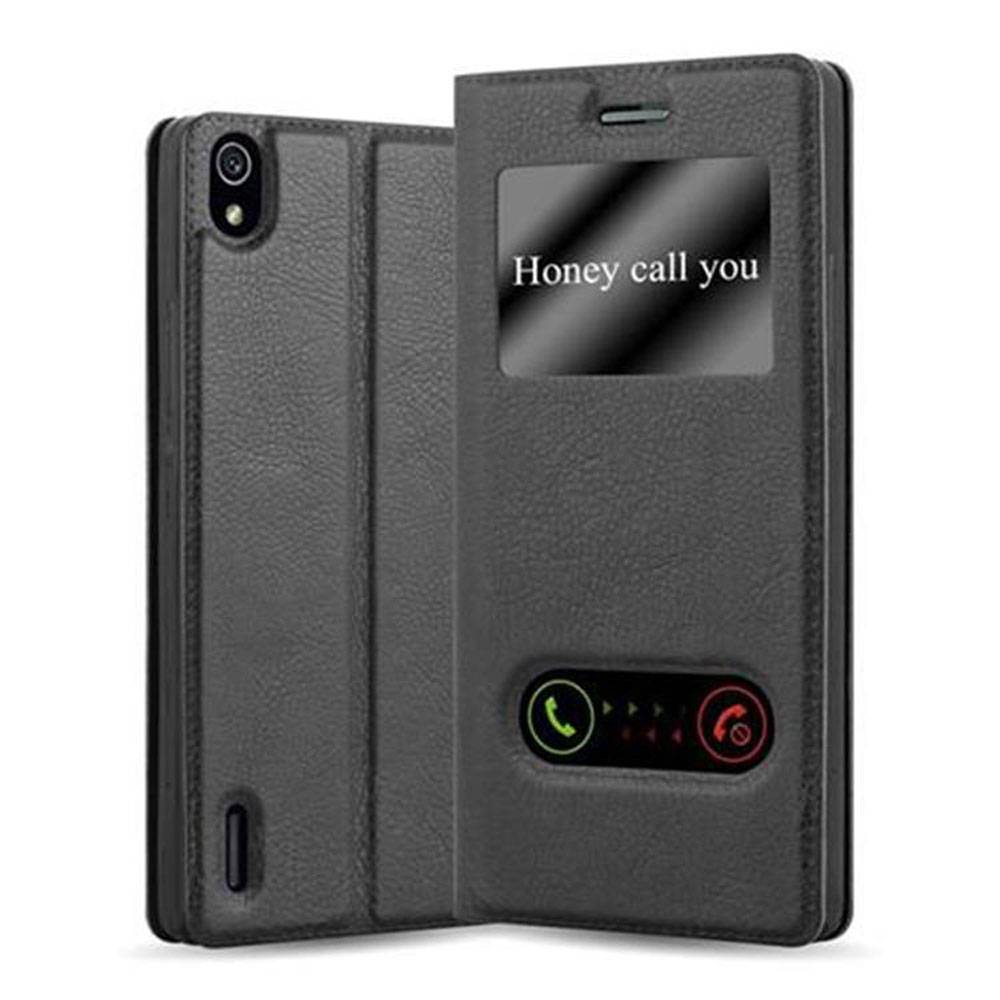 Cadorabo Schutzhülle für Huawei ASCEND P7 Hülle in Schwarz Handyhülle Book Case Cover Etui