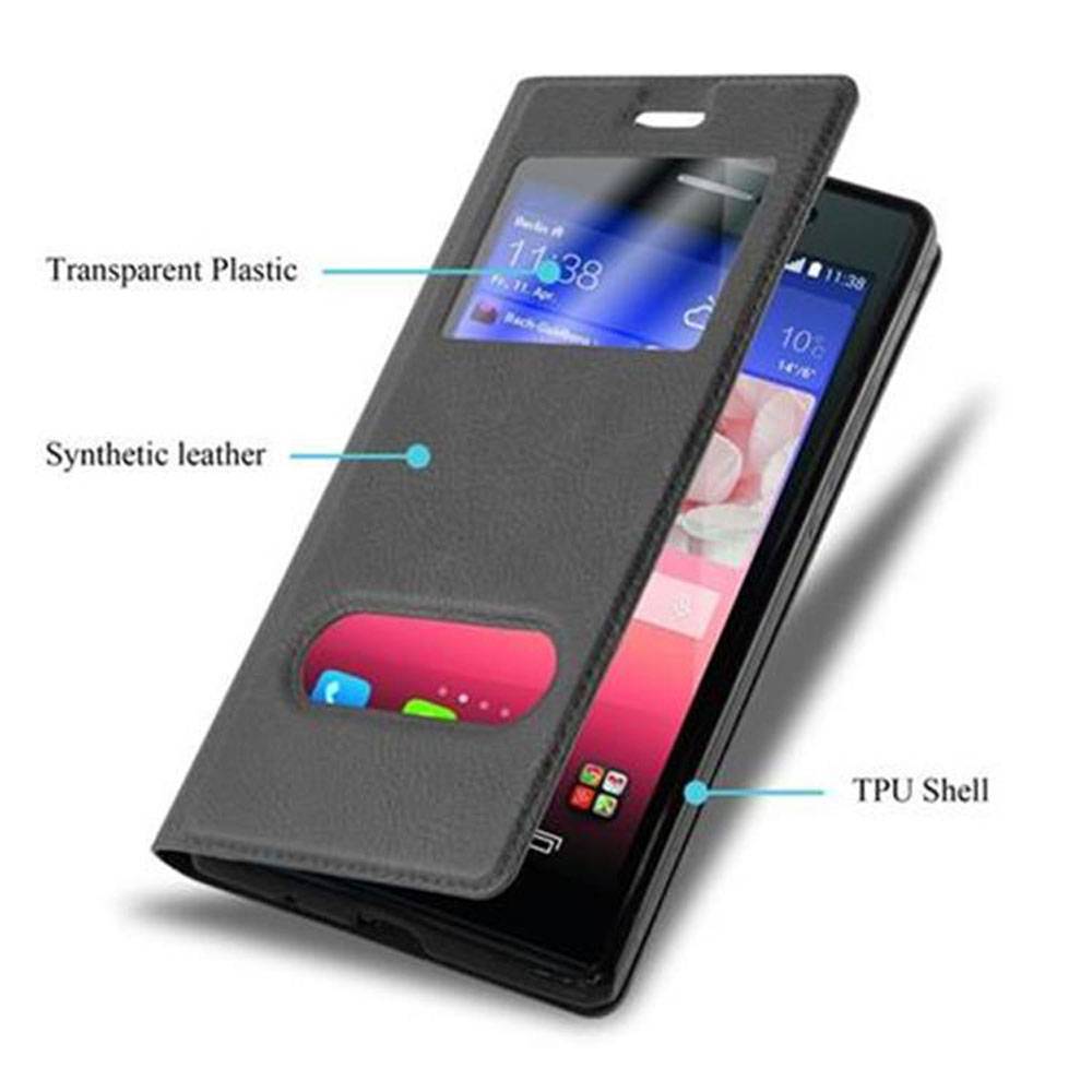 Cadorabo Schutzhülle für Huawei ASCEND P7 Hülle in Schwarz Handyhülle Book Case Cover Etui