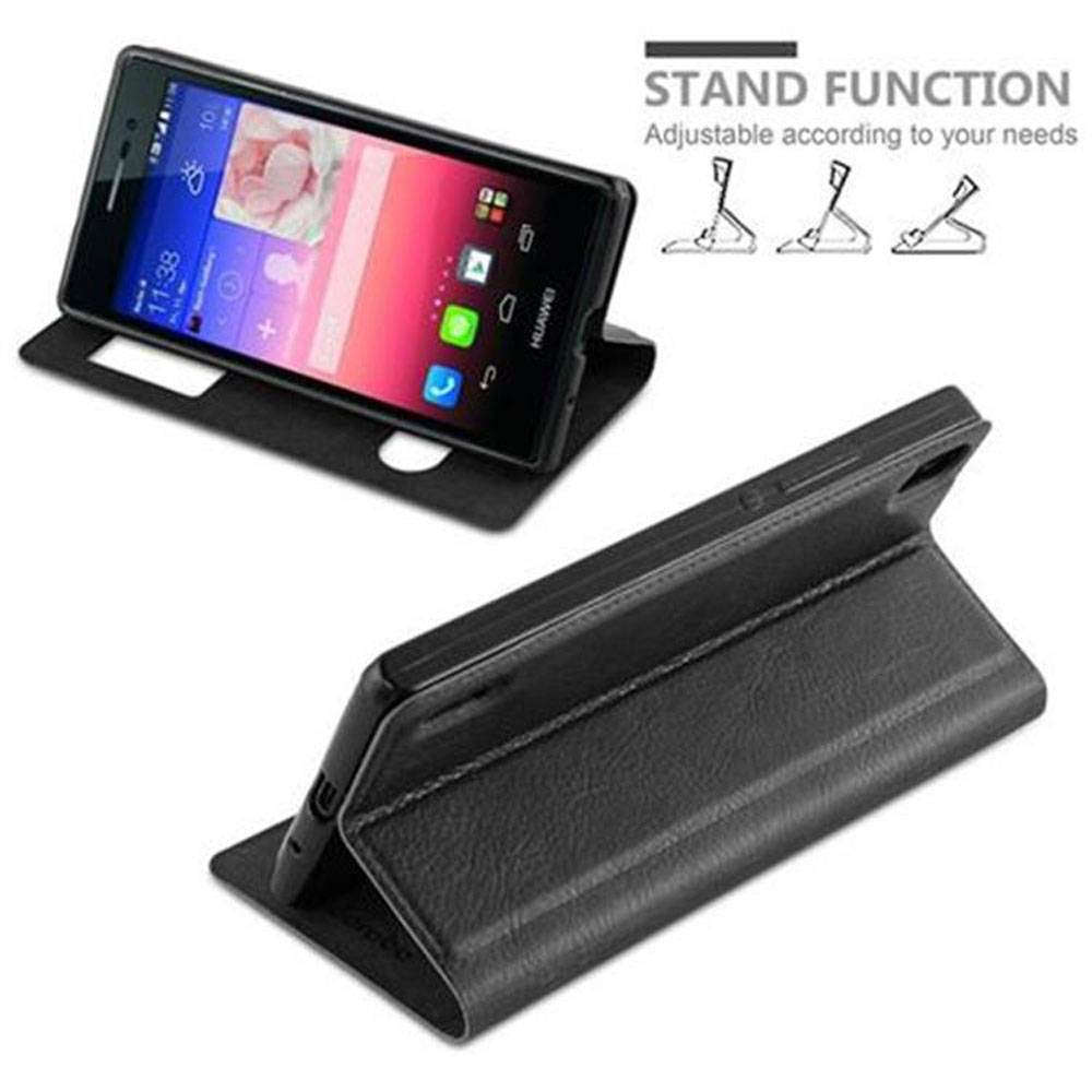 Cadorabo Schutzhülle für Huawei ASCEND P7 Hülle in Schwarz Handyhülle Book Case Cover Etui