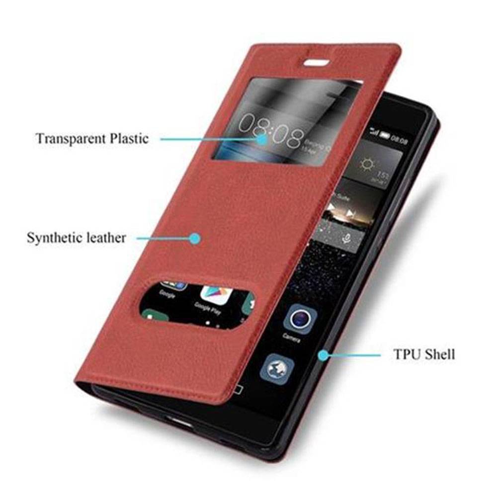 Cadorabo Schutzhülle für Huawei P8 Hülle in Rot Handyhülle Book Case Cover Etui