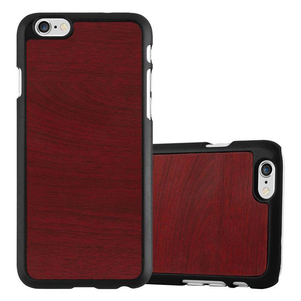 Cadorabo Hülle für Apple iPhone 6 PLUS / 6S PLUS Schutz Hülle in Rot Hard Case Etui Holz Optik Handyhülle