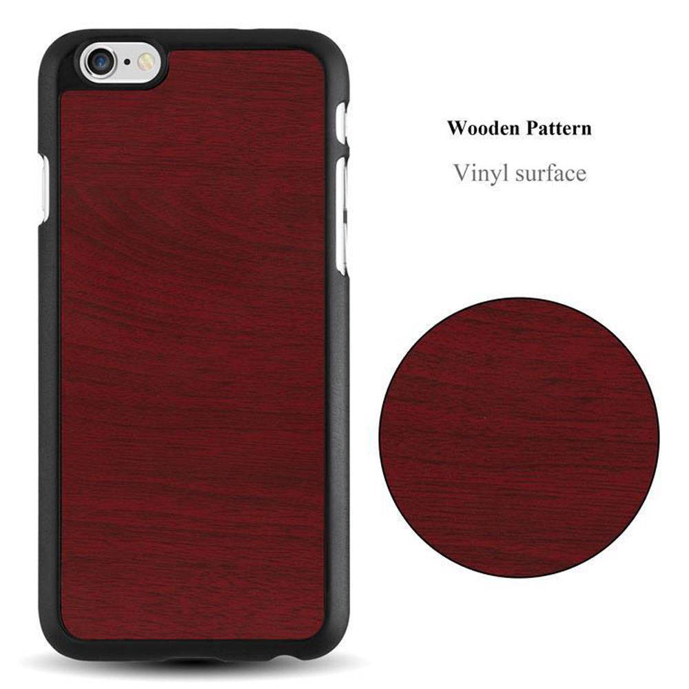 Cadorabo Hülle für Apple iPhone 6 PLUS / 6S PLUS Schutz Hülle in Rot Hard Case Etui Holz Optik Handyhülle