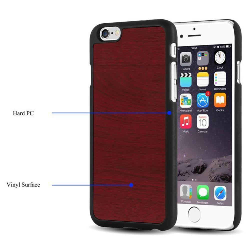 Cadorabo Hülle für Apple iPhone 6 PLUS / 6S PLUS Schutz Hülle in Rot Hard Case Etui Holz Optik Handyhülle
