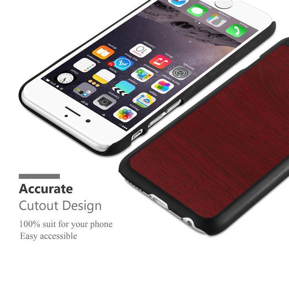 Cadorabo Hülle für Apple iPhone 6 PLUS / 6S PLUS Schutz Hülle in Rot Hard Case Etui Holz Optik Handyhülle