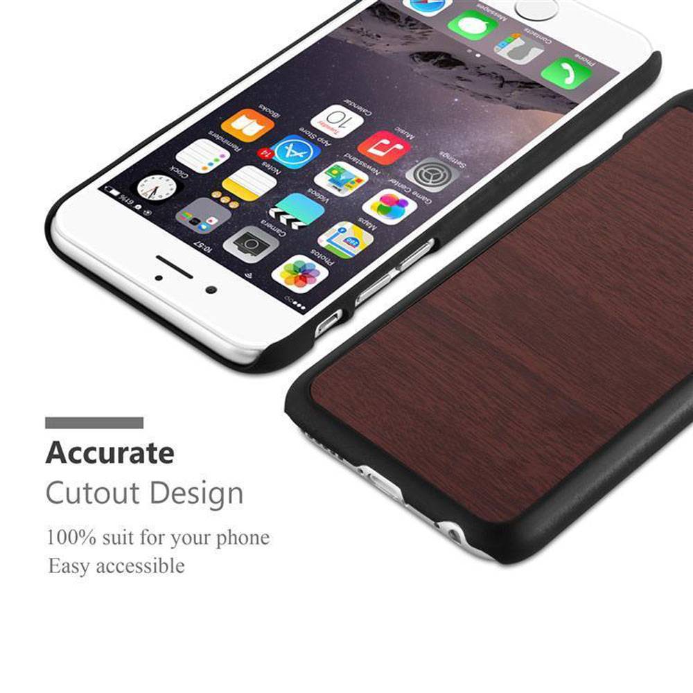 Cadorabo Hülle für Apple iPhone 6 PLUS / 6S PLUS Schutz Hülle in Braun Hard Case Etui Holz Optik Handyhülle