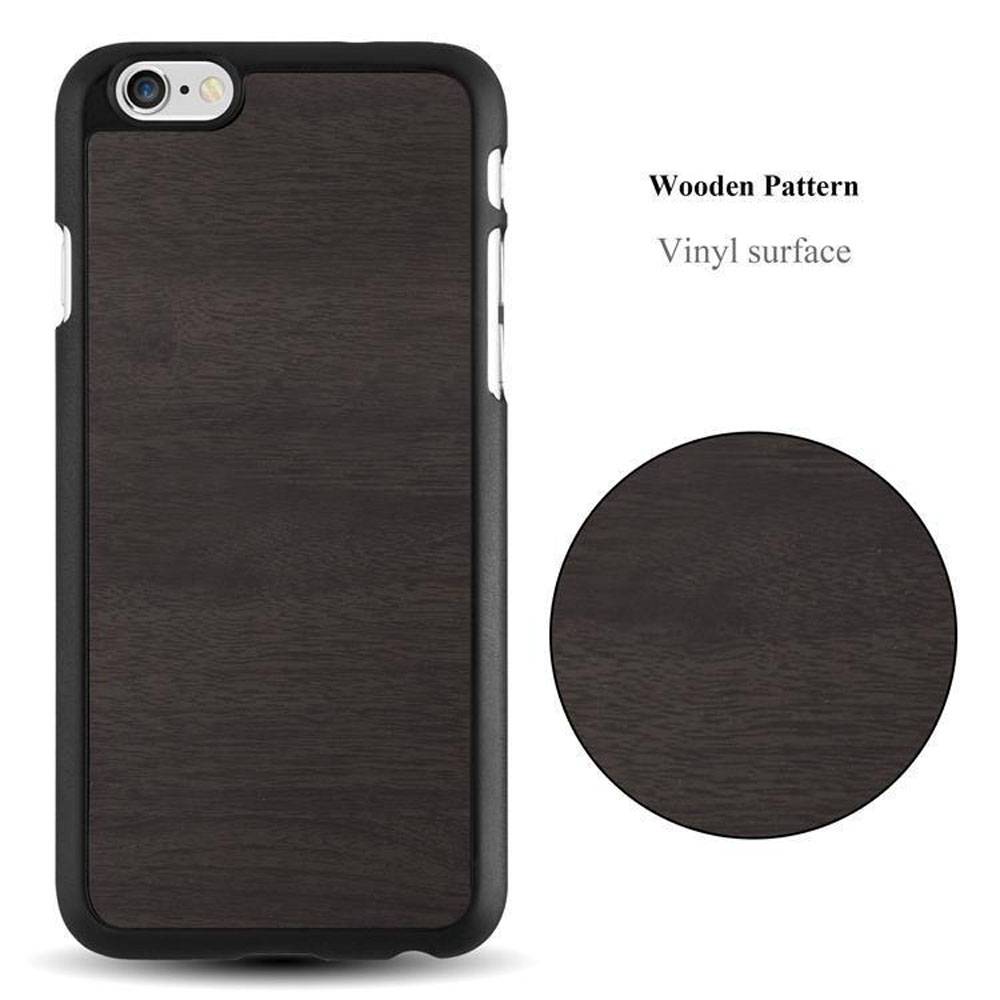 Cadorabo Hülle für Apple iPhone 6 PLUS / 6S PLUS Schutz Hülle in Schwarz Hard Case Etui Holz Optik Handyhülle