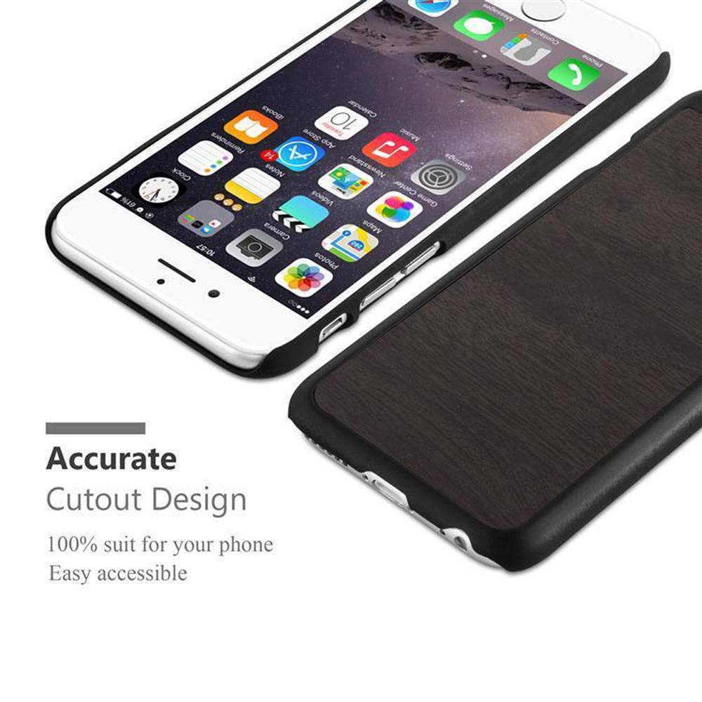 Cadorabo Hülle für Apple iPhone 6 PLUS / 6S PLUS Schutz Hülle in Schwarz Hard Case Etui Holz Optik Handyhülle