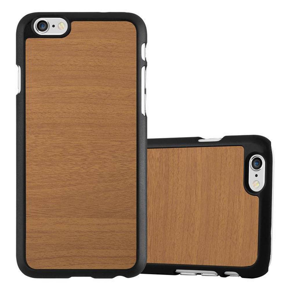 Cadorabo Hülle für Apple iPhone 6 PLUS / 6S PLUS Schutz Hülle in Braun Hard Case Etui Holz Optik Handyhülle