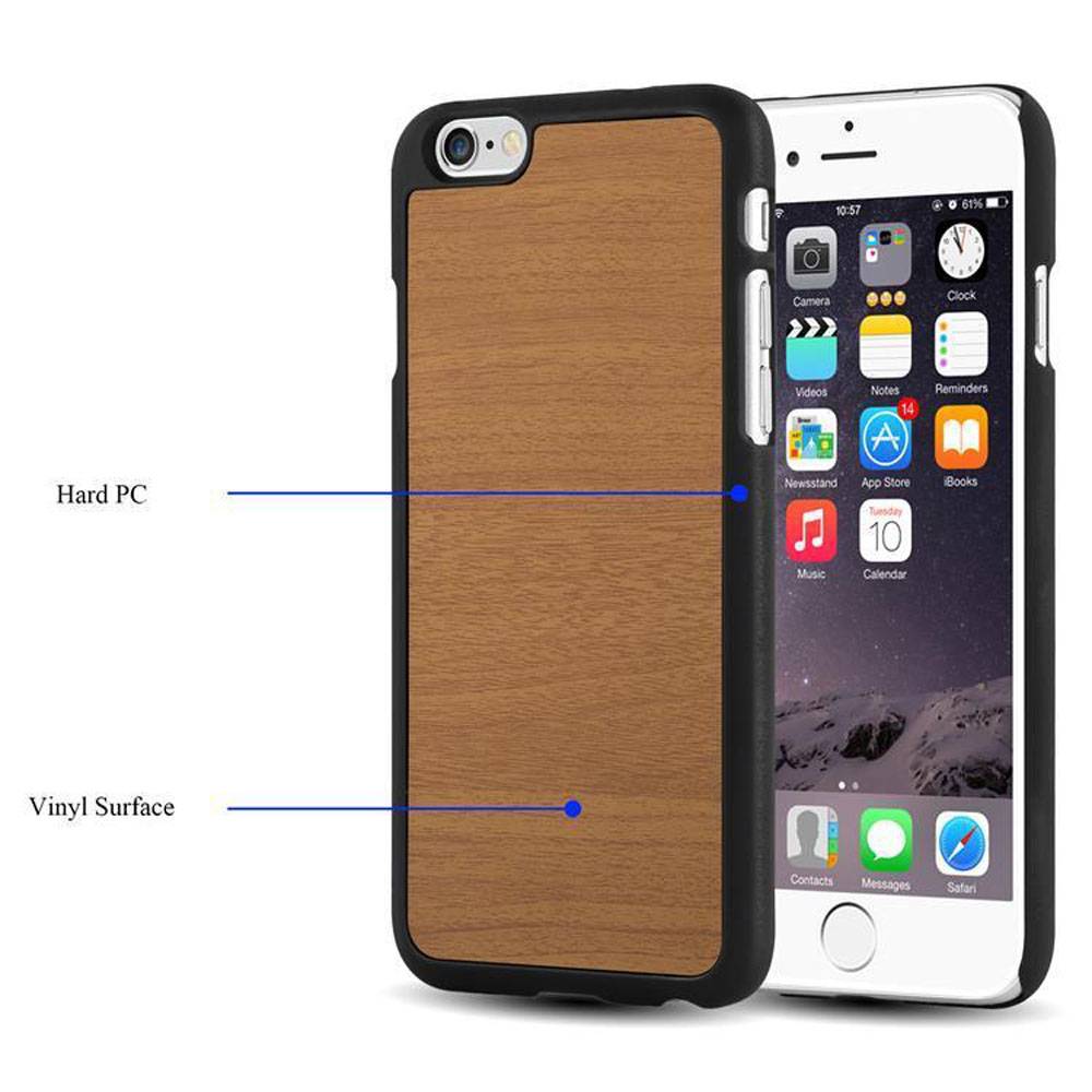 Cadorabo Hülle für Apple iPhone 6 PLUS / 6S PLUS Schutz Hülle in Braun Hard Case Etui Holz Optik Handyhülle