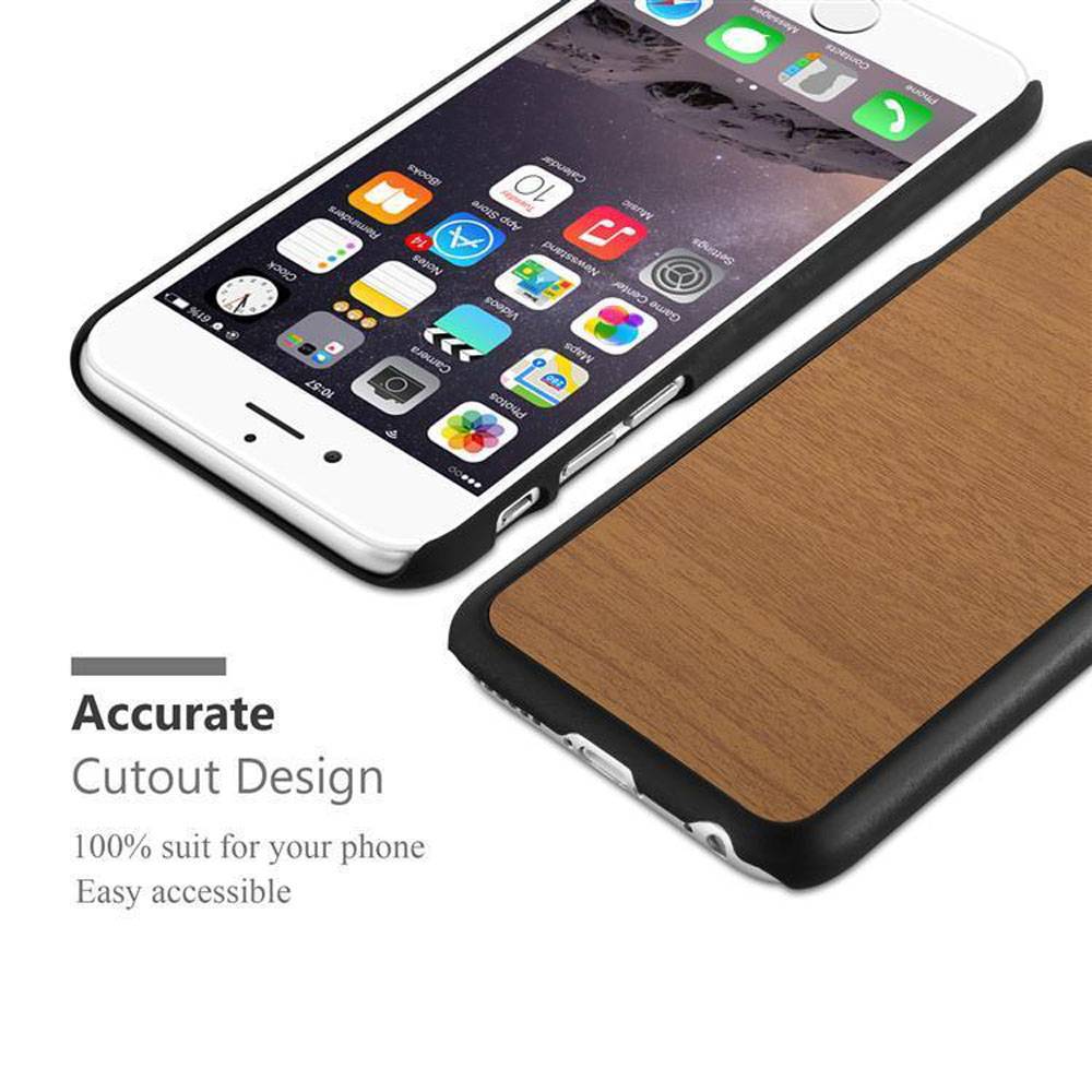 Cadorabo Hülle für Apple iPhone 6 PLUS / 6S PLUS Schutz Hülle in Braun Hard Case Etui Holz Optik Handyhülle