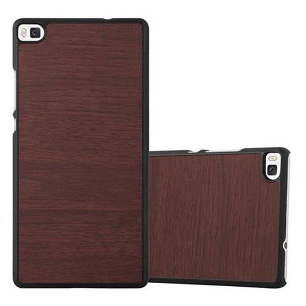 Cadorabo Hülle für Huawei P8 Schutz Hülle in Braun Hard Case Etui Holz Optik Handyhülle