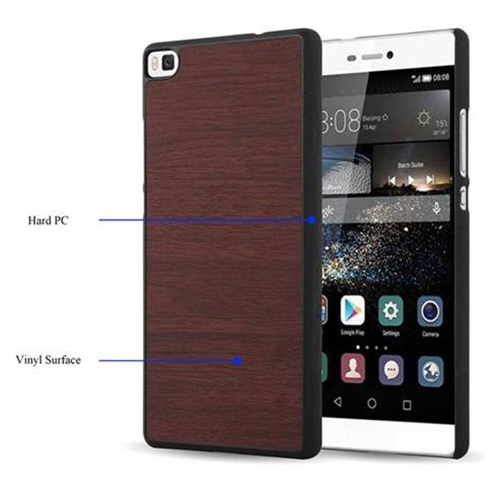 Cadorabo Hülle für Huawei P8 Schutz Hülle in Braun Hard Case Etui Holz Optik Handyhülle