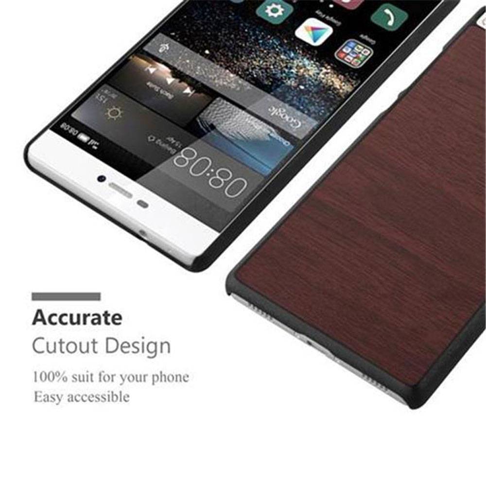 Cadorabo Hülle für Huawei P8 Schutz Hülle in Braun Hard Case Etui Holz Optik Handyhülle
