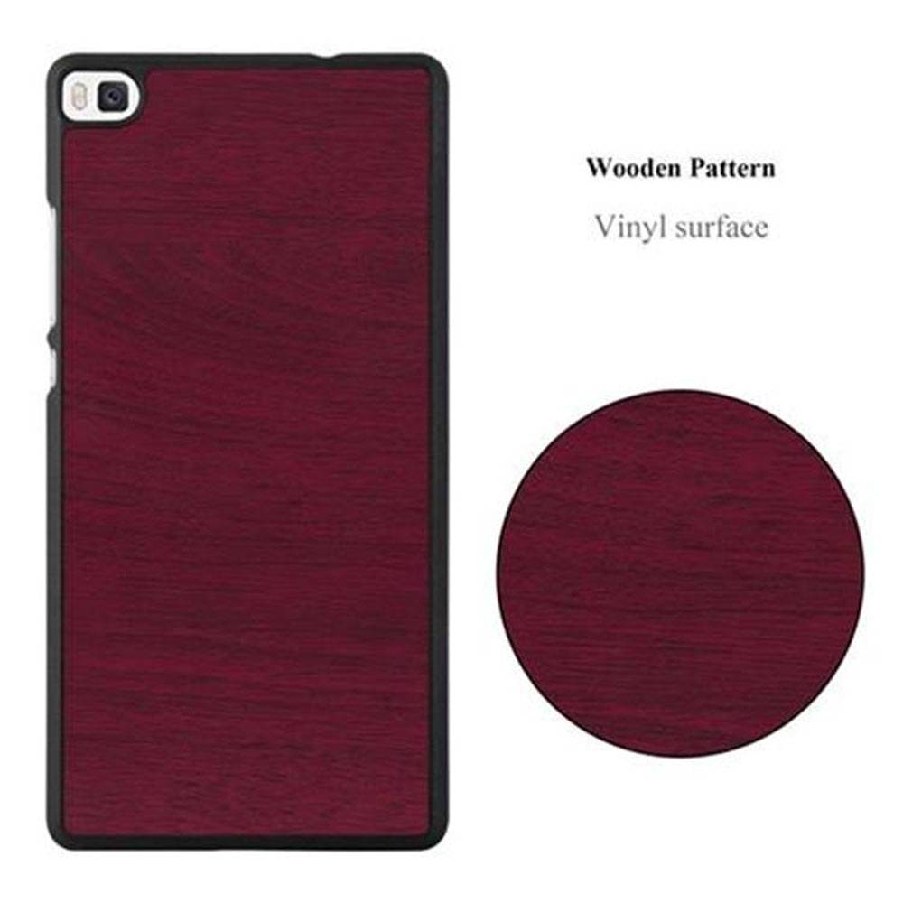 Cadorabo Hülle für Huawei P8 Schutz Hülle in Rot Hard Case Etui Holz Optik Handyhülle