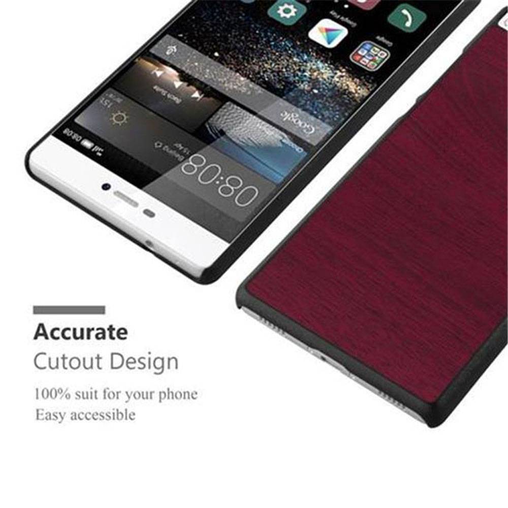 Cadorabo Hülle für Huawei P8 Schutz Hülle in Rot Hard Case Etui Holz Optik Handyhülle