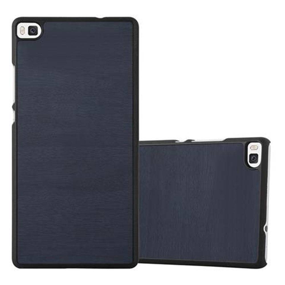 Cadorabo Hülle für Huawei P8 Schutz Hülle in Blau Hard Case Etui Holz Optik Handyhülle