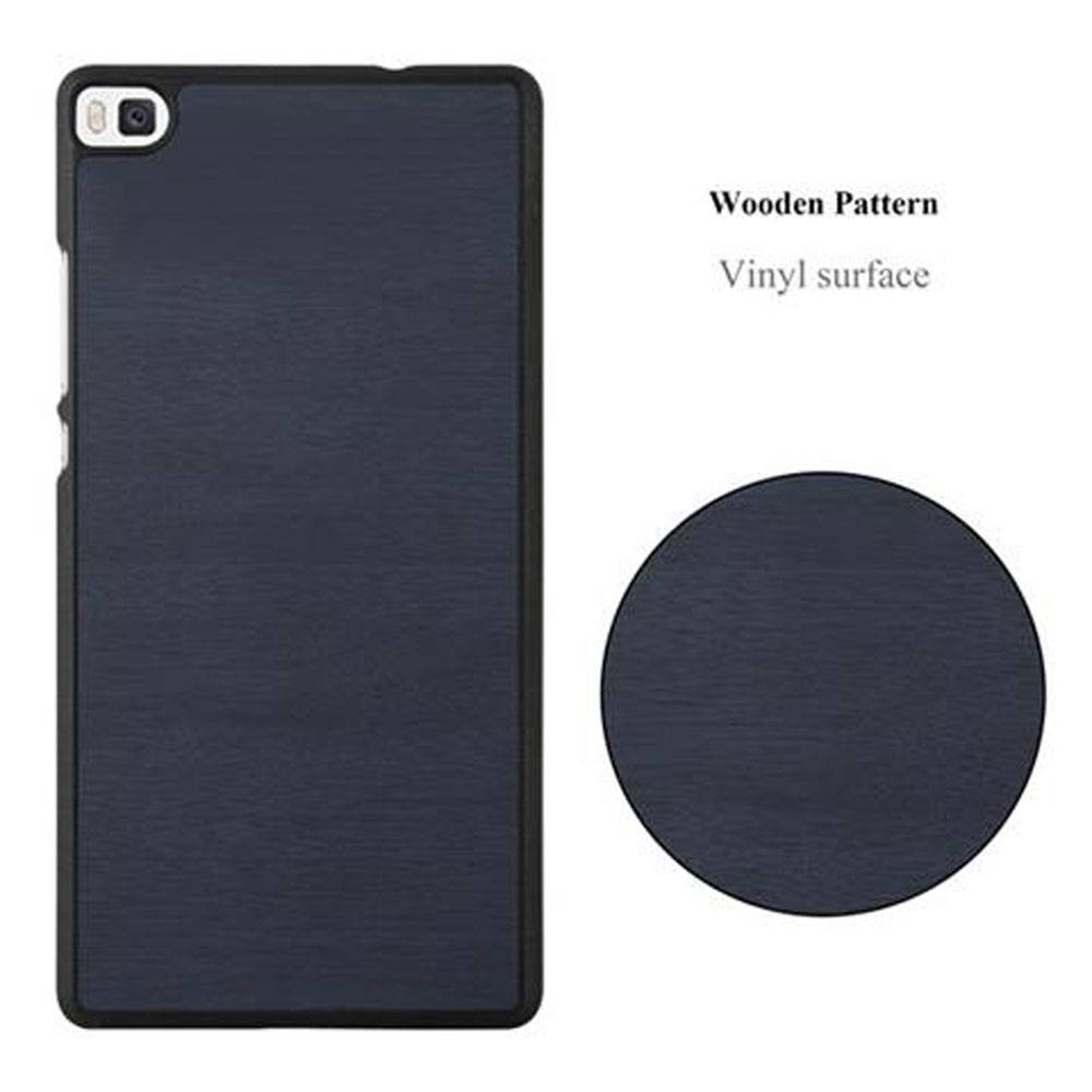 Cadorabo Hülle für Huawei P8 Schutz Hülle in Blau Hard Case Etui Holz Optik Handyhülle