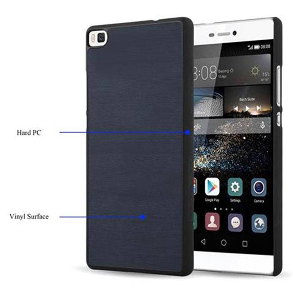 Cadorabo Hülle für Huawei P8 Schutz Hülle in Blau Hard Case Etui Holz Optik Handyhülle