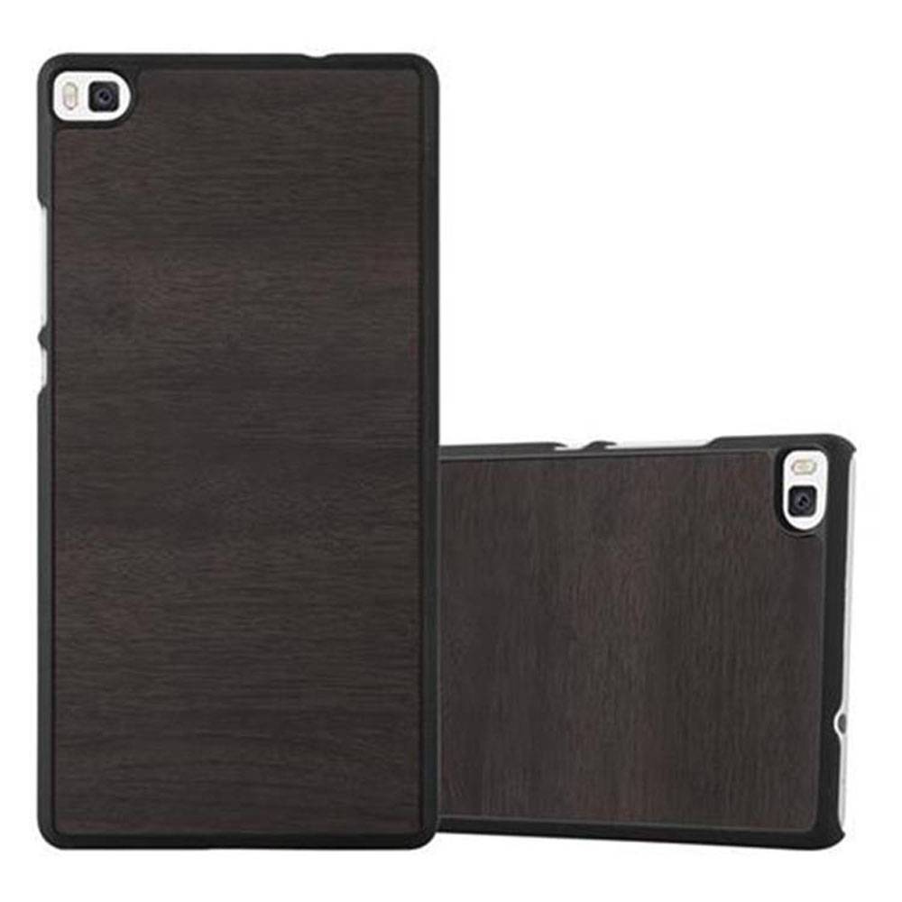 Cadorabo Hülle für Huawei P8 Schutz Hülle in Schwarz Hard Case Etui Holz Optik Handyhülle