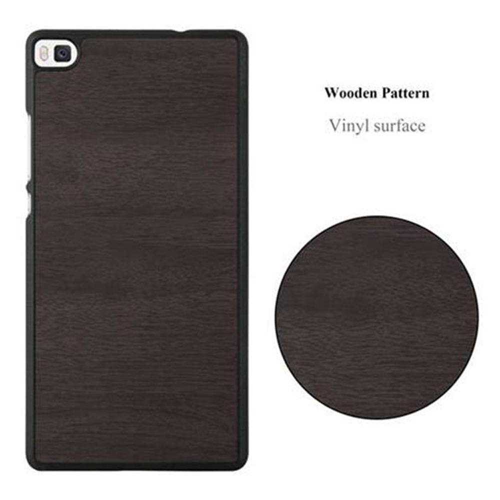 Cadorabo Hülle für Huawei P8 Schutz Hülle in Schwarz Hard Case Etui Holz Optik Handyhülle