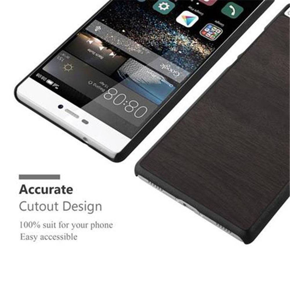 Cadorabo Hülle für Huawei P8 Schutz Hülle in Schwarz Hard Case Etui Holz Optik Handyhülle