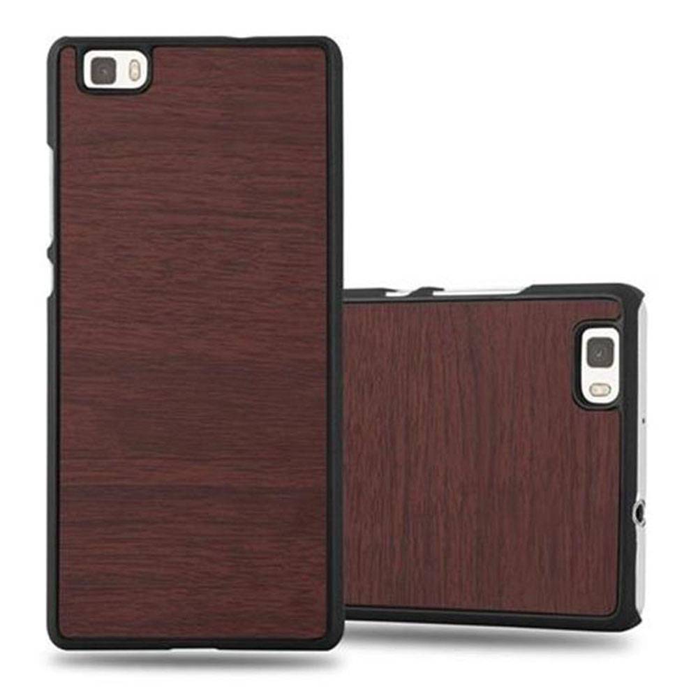 Cadorabo Hülle für Huawei P8 LITE 2015 Schutz Hülle in Braun Hard Case Etui Holz Optik Handyhülle