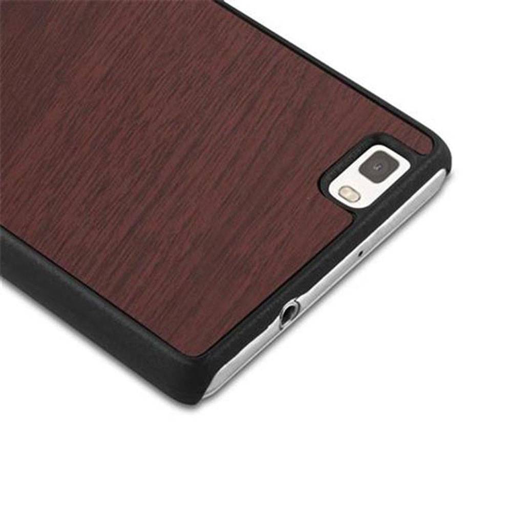 Cadorabo Hülle für Huawei P8 LITE 2015 Schutz Hülle in Braun Hard Case Etui Holz Optik Handyhülle