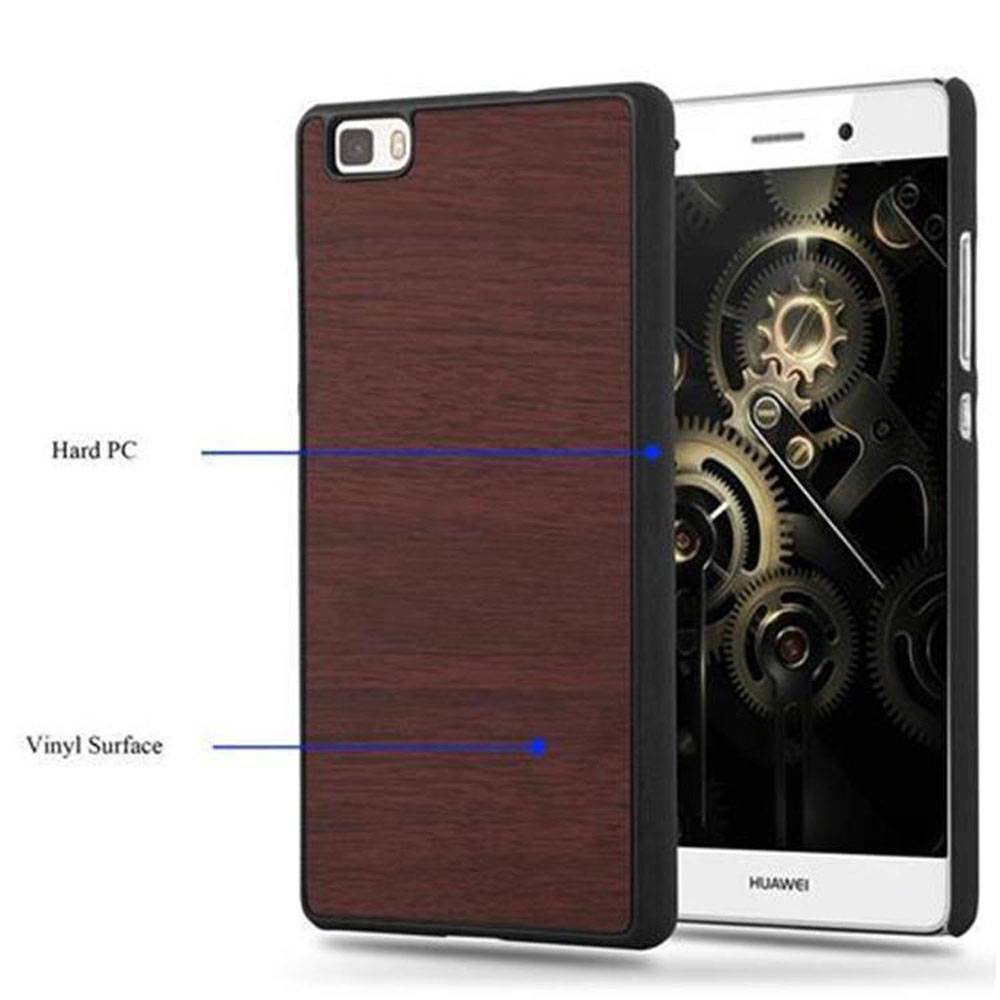 Cadorabo Hülle für Huawei P8 LITE 2015 Schutz Hülle in Braun Hard Case Etui Holz Optik Handyhülle