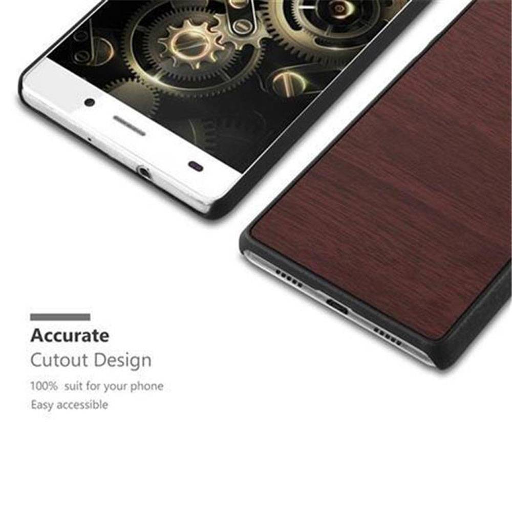 Cadorabo Hülle für Huawei P8 LITE 2015 Schutz Hülle in Braun Hard Case Etui Holz Optik Handyhülle