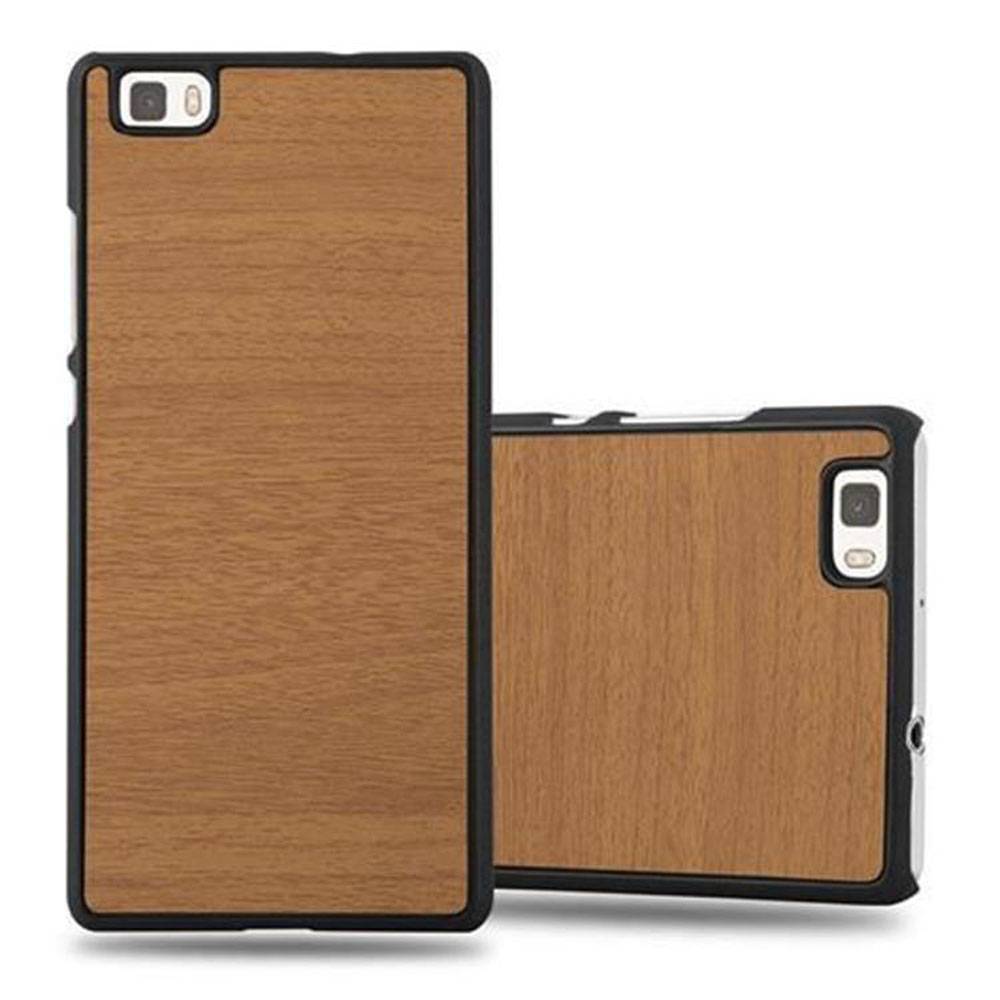 Cadorabo Hülle für Huawei P8 LITE 2015 Schutz Hülle in Braun Hard Case Etui Holz Optik Handyhülle