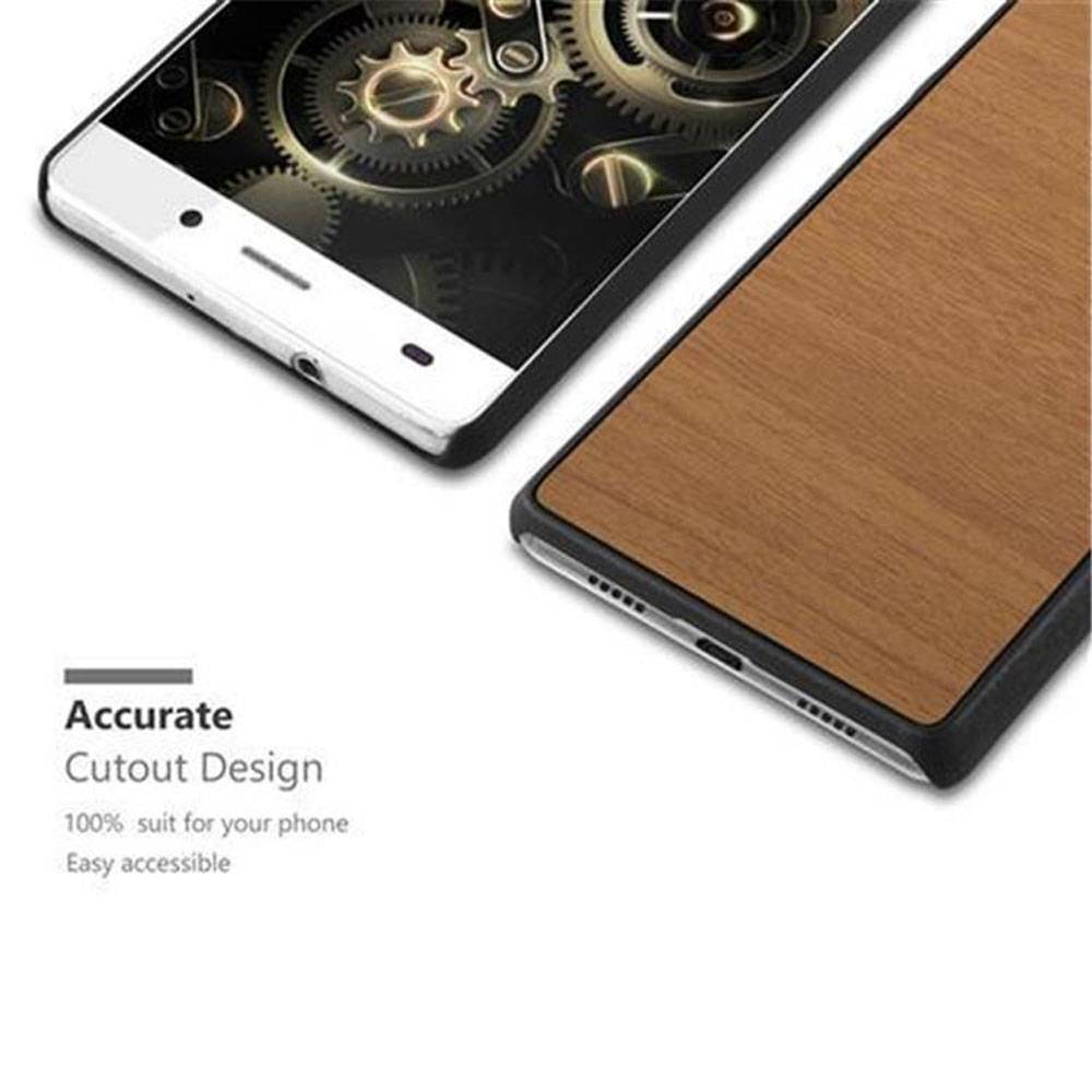 Cadorabo Hülle für Huawei P8 LITE 2015 Schutz Hülle in Braun Hard Case Etui Holz Optik Handyhülle