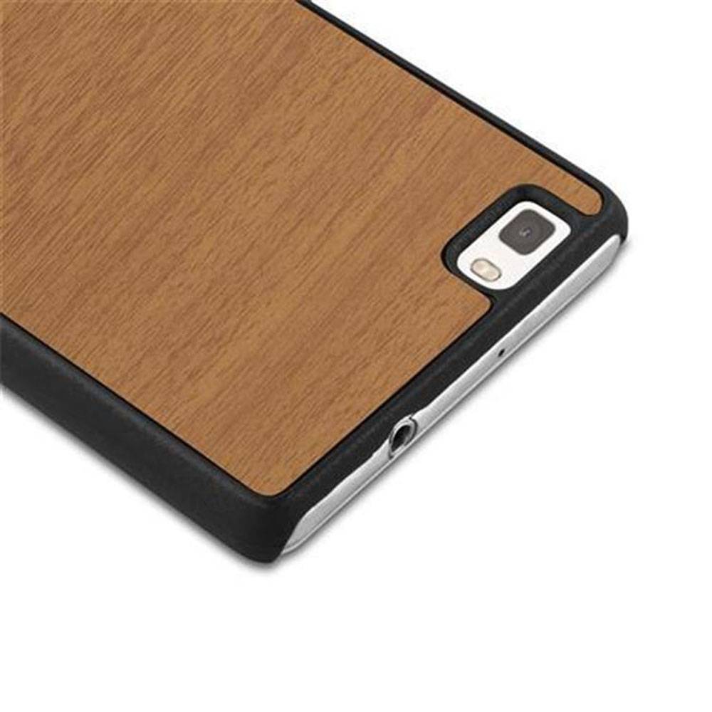 Cadorabo Hülle für Huawei P8 LITE 2015 Schutz Hülle in Braun Hard Case Etui Holz Optik Handyhülle