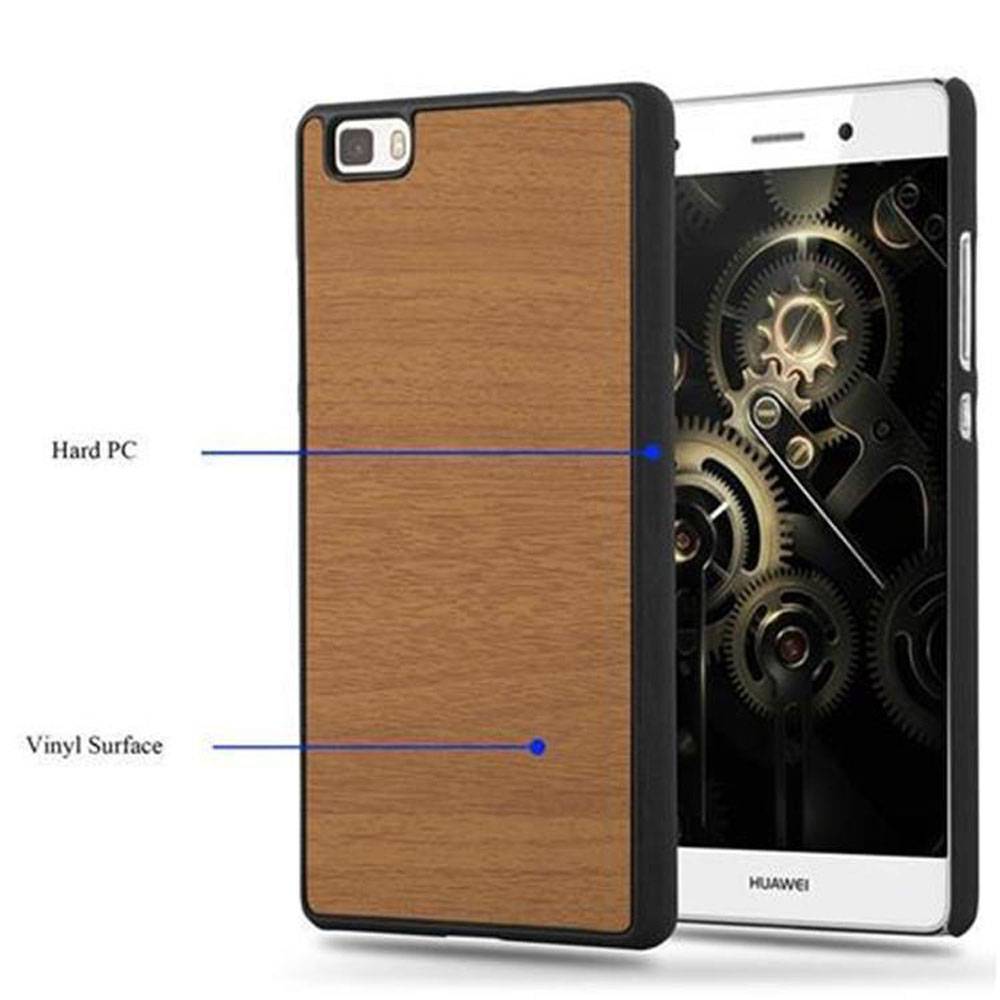 Cadorabo Hülle für Huawei P8 LITE 2015 Schutz Hülle in Braun Hard Case Etui Holz Optik Handyhülle