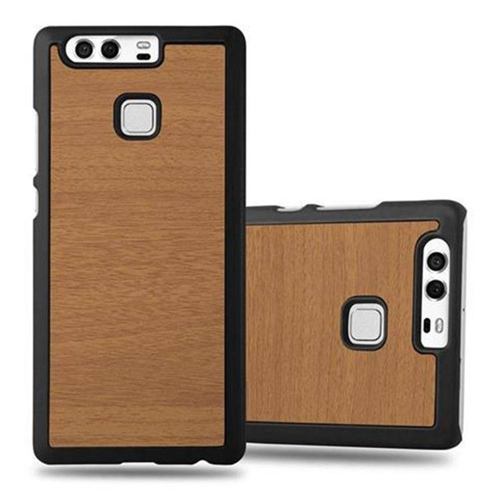 Cadorabo Hülle für Huawei P9 Schutz Hülle in Braun Hard Case Etui Holz Optik Handyhülle